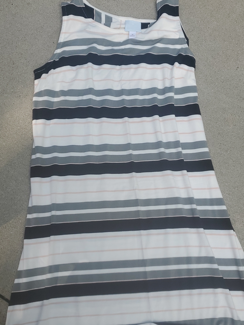 Sleeveless Striped Mini Dress in White, Gray and Black Size Medium